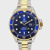 TEVISE 特威斯 T801 時尚潮流經典水鬼系列夜光指針鋼帶錶- 中金藍