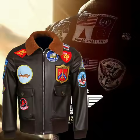 Top Gun: Maverick Aviator Pilot PU Leather Jacket Men's Brown Winter Jacket Air Force Collar Coat Ha