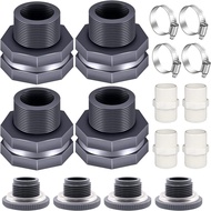 PVC Threaded Joint 113cm with Plug Water Pipe Hose Clamp Kit Water Tank Connection Adapter 4 Sets-Mi
