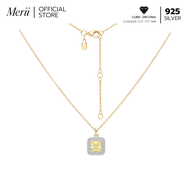 Merii สร้อยคอพร้อมจี้เงินชุบทอง 23K ประดับ Citrine Nanocrystal ทรง Radiant Cut ล้อมเพชร CZ คอลเลกชัน