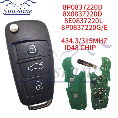 Sunshine315/433Mhz Remote Car Key For Audi Q7 B7 Q3 A3 TT A2 A8 A6 A6L A4 S5 C5 C6 B6 A4L A5 Q5 S RS