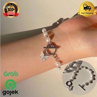 Women's white pearl bracelet titanium silver butterfly chain kpop, pearl bracelet women's chain brac