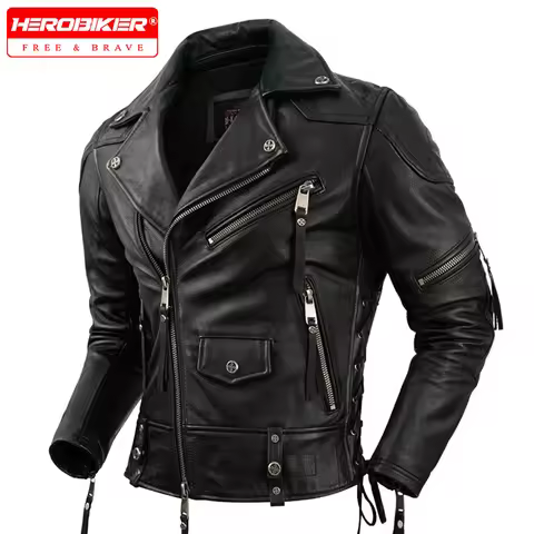Motorcycle Leather Jacket Top Layer Cowhide Leather Jacket Men Slim Fit Leather Jacket Off-road Moto