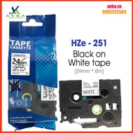 Print Label HZe-251 (TZe-251, TZ2-251), 24mm X 8m, Black Letters On Transparent Background