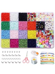 8300 Pcs Cuentas de Pulsera, 3mm Cuentas de Semillas Multicolores y 8 Cuentas de Estilo Diferente con Hilo Elástico Tijeras etc., Kit de Cuentas de Artesanía DIY para Hacer Pulseras Anillo Collares