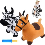 EKEPE Bouncy Hopper Cow & Horse 2 PCS, Inflatable Hopping Outdoor Ride on Bouncy Animal Play Toys wi