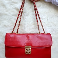 Tas Aokang Shoulder Bag Merah Kulit Asli Tali Rantai Wanita