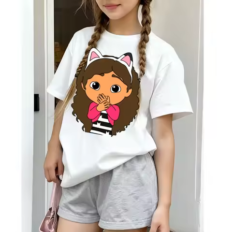 Gabby Dollhouse T-Shirt Kids Cute Cat Gaby Chat Clothes Baby Girlsshort Sleeved Tops Soft Comfortabl