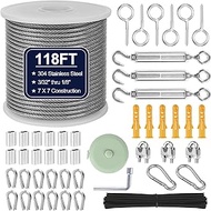 phepetroll 1/8" Wire Rope Kit 118FT Stainless Steel Aircraft Cable with M5 Turnbuckles, 7x7 Strand C