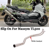 51mm Slip On For Maxsym TL500 Motorcycle Exhaust System Escape Modified Front Middle Link Pipe With Catalyst Stianless S