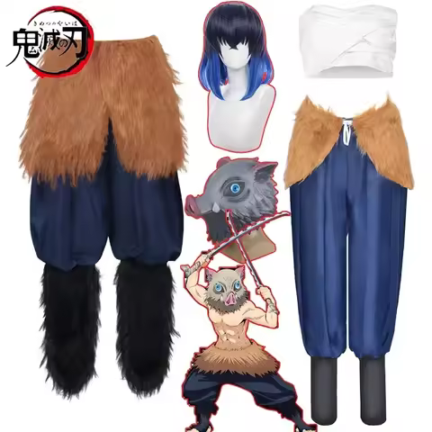 Hashibira Inosuke Cosplay Costume Anime Demon Slayer Inosuke Cosplay Costume Pig Silicone Mask Wig H
