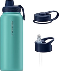 Wessper Stainless Steel Drinking Bottle, 1 Litre, BPA-Free Water Bottle with 3 Lids for Water, Coffe