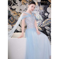 I343 Tailored Party Dress for Wedding Anniversary CNY - Standard Tailored Youthful Princess Blue Lac