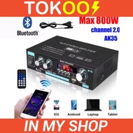 AK35 800W Home Power Amplifier 2 Channel Bluetooth 5.0 Mini Hifi Digital Stereo Sound Amplifier
