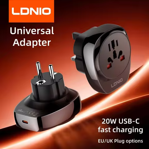 LDNIO Universal Travel Adapter 3250W Power 20W Type-C Fast Charger EU UK Plug Worldwide Converter fo