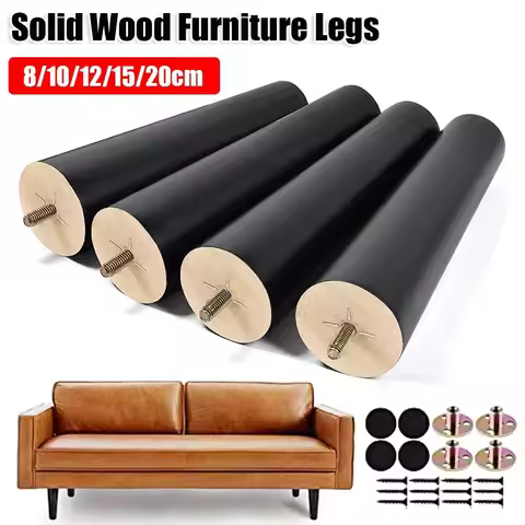 8/10/12/15/20cm Solid Wood Furniture Legs with Iron Sheet Universal Chair Replacement Feet Conical F