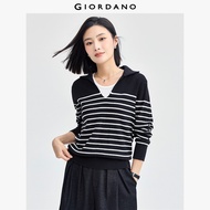 GIORDANO ผู้หญิง  เสื้อสเวตเตอร์คอวีคอปก 14-Gauge เสื้อสเวตเตอร์ถักลายทาง เรียบ อ่อนโยน เรียบง่าย แฟ
