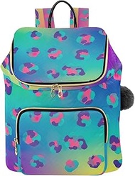 Leopard Spots Rainbow Gradient Woman Casual Backpack Purses, 15L Medium Travel Backpack