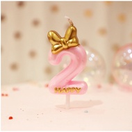 Birthday Annivesary Celebration Candle Cute Pink Bow Candle Girl Woman Number 2 Birthday Cake Decora