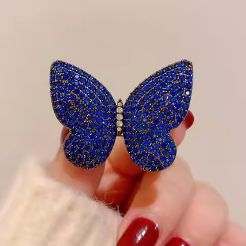 Blue Crystal Full Inlaid Zircon Butterfly Brooch Pins For Women Rhinestone Insect Corsage Wedding Pa
