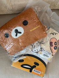 鬆弛熊暖手咕𠱸 + 蠟筆小新毛氈 +蛋黃哥浴巾