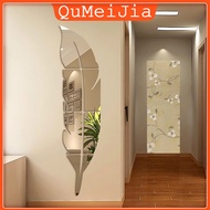 QuMeiJia DIY Feather 3D Mirror Wall Stickers Living Room Art Acrylic Sticker Mural Decoration Wallpaper