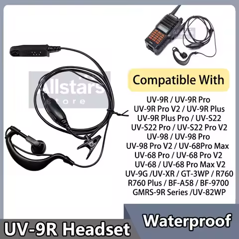 Baofeng UV-9R Plus Waterproof Walkie Talkie UV-68 Pro Max V2 Headset Microphone for UV-9R Pro Earpie