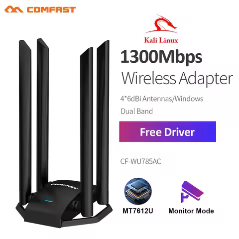 Comfast Free-drive WiFi Adapter Dual Band 1300Mbps Micro USB3.0 Wireless Network Card 4*6dBi Antenna