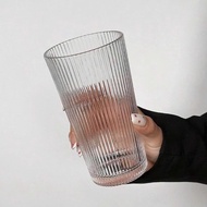 Set of 6 glass cups H018 390ml, Set of 6 Vertical Striped Glass Cups, Smoothie Cups, Lemon Tea Cups