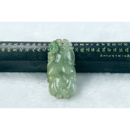 [Disk Crystal] [Life Ruyi] Old Pit Ice Green Jade~Ginseng Ruyi Bat Carving Pendant HC-34 (Height 45m