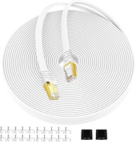 CAT7 Shielded Ethernet Cable 25FT White with Barrier-Free RJ45 Connector for modems, routers, LAN, C
