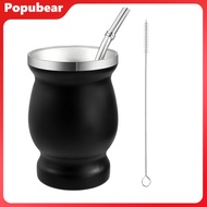 Yerba Mate Cup Set Double Wall Stainless Steel Gourd Shape Cup with Bombilla Teacup Cleaning Brush A