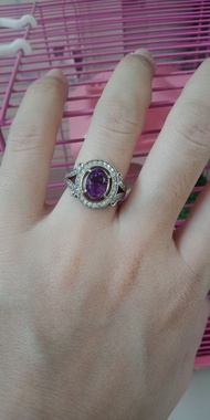 Cincin Perak Wanita Batu Permata Kecubung Ungu Kalimantan ASLI