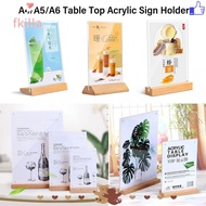 FKILLA1 Table Top Sign Holder, A4/A5/A6 with Wood Base Menu Display Stand, Durable Double Sided Acrylic Picture Card Frame Home Office