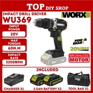Worx WU369 Cordless Impact Drill Brushless Motor 20V Max 60Nm 2100rpm 33600bpm Multifuncitonal Share