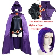Teen Titans Raven Cosplay Costume Superhero Cloak Jumpsuits Zentai Halloween Tight clothes Cape wais