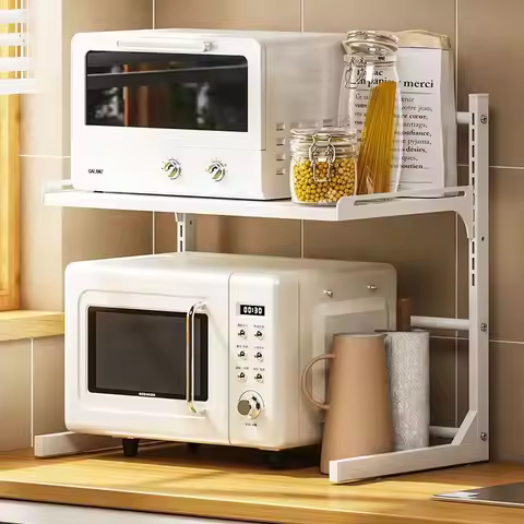 2/3 Layer Kitchen Storage Shelf Extendable Microwave Over Shelf Coffee Machine Rack Adjustable Micro