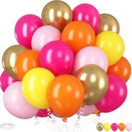 25/45pcs 10-Inch (25.4cm) Balloons In Hot Pink, Orange, Yellow With 10m Balloon Ribbon, Red, Orange,