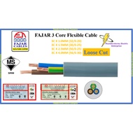 Fajar 1.0MM / 1.5MM / 2.5MM / 4MM 3 Teras Kabel Flesibel / 3 Core Flexible Cable Core 100% Pure Copp