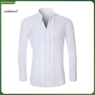 [WM]  Bridegroom Shirt Emcee Top Men's Formal Dress Shirt Winged Collar Long Sleeve Solid Color Sing