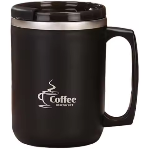 480ml Simple mug with lid and handle 16.9oz stainless steel coffee cup office tea cup home drinking 