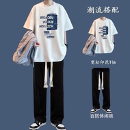 【Ready stock】Short sleeved suit一套休闲短袖套装男生痞帅潮流体恤运动帅气搭配衣 HLf6dXhlkY0912