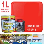 SIGNAL RED HE6613 ( 1L ) HEAVY DUTY EPOXY FLOOR PAINT ( WATERPROOF COATIANG )  [ Include Hardener ] CAT LANTAI FLOORING
