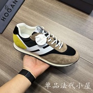 H HOGAN New Style Men's Shoes H383 Suede Cowhide Stitching Lace-Up Casual Sports Shoes Hawgen Thick-