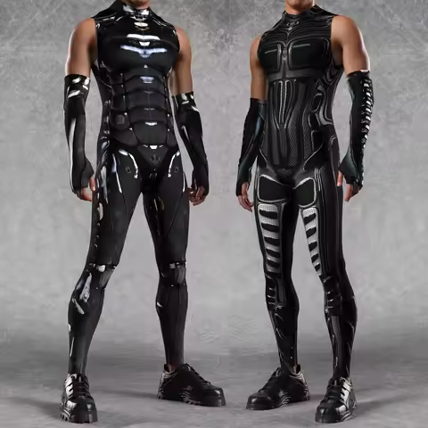 Men's Steampunk Cosplay Armor Robot Costume Stretch Tights Cyberpunk Mechanical Armor Bodysuit Hallo