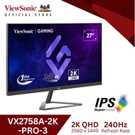 VIEWSONIC 27" VX2758A-2K-PRO-3 LED 2K QHD @240Hz SUPERCLEAR IPS PANEL GAMING LCD MONITOR (1MS, VESA,