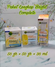 Paket Lengkap Garnier Bright Complete Day Cream 50ml+ Night Cream 50ml + Booster Serum Vitamin C 30m