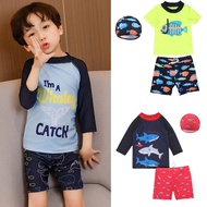 2-10Yrs Boy Swimwear 3pcs/set Swimming Suit Kids Swim Wear Short Sleeve Top+Pants+Swim Cap