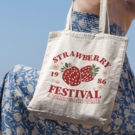 Strawberry Canvas Tote Bag Y2k