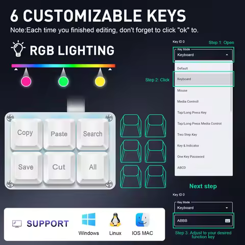 SAYODEVICE 6 Keys Mini Shortcut Key Office Work Macros Keypad OSU Rhythm Game Keypad Gaming USB Wire